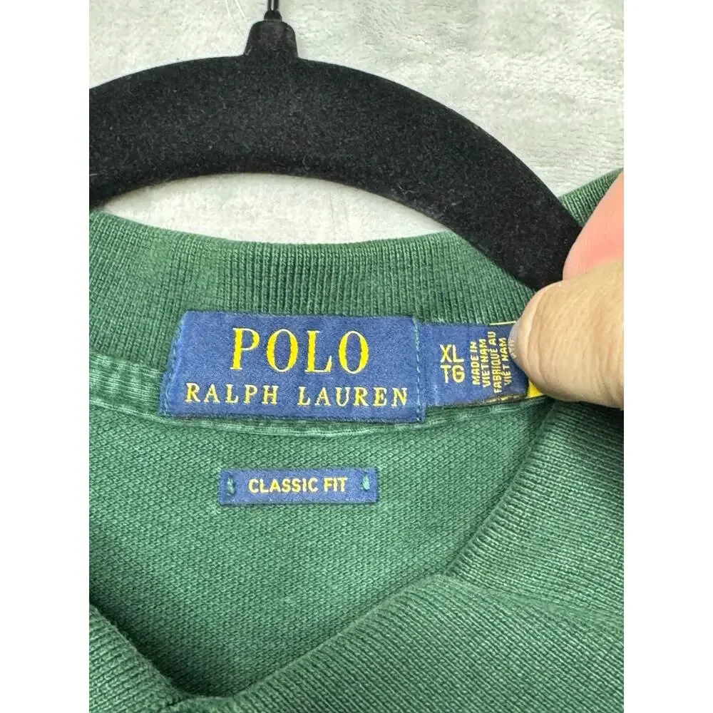 Polo Ralph Lauren Polo Shirt Men XL Dark Green Classic Fit Pique Cotton Preppy